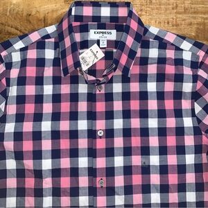 Express Mens Extra Slim Shirt Long Sleeve Button Down Casual Plaid Pink NWT 🚨